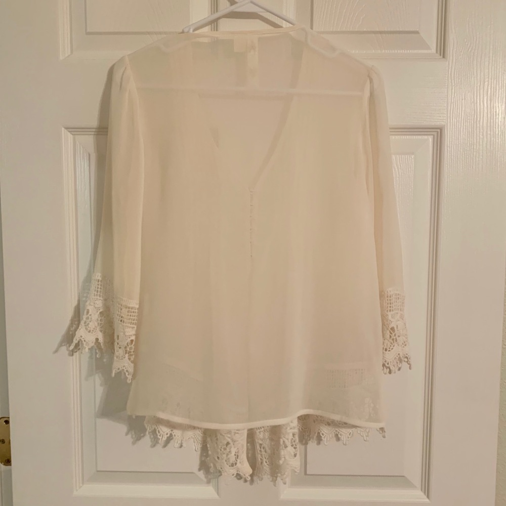 Cream Lace Trim Blouse - Picture 3 of 3